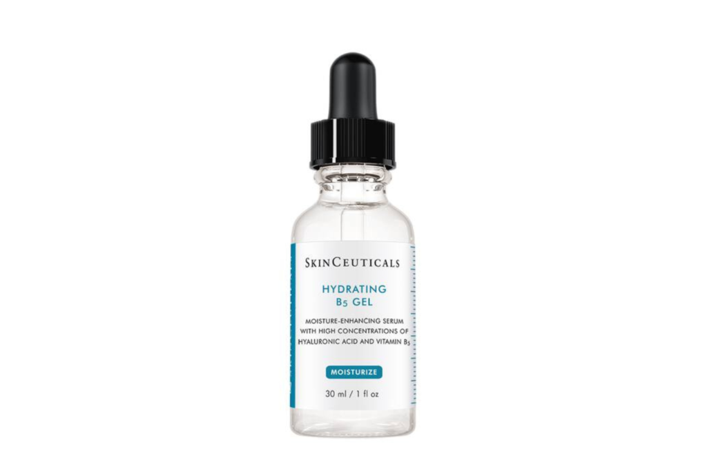 SkinCeuticals Hydrating B5 Gel displayed with other premium skincare products, highlighting its moisturizing and youth-enhancing benefits.