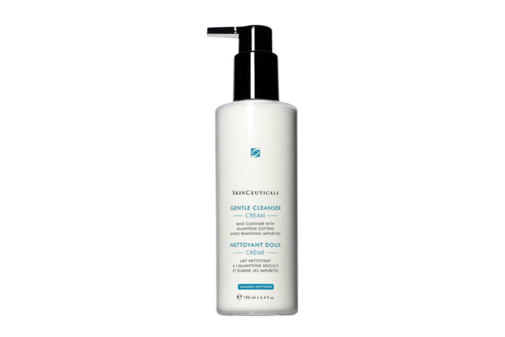 SkinCeuticals Gentle Cleanser cream alongside other premium skincare products, emphasizing the gentle, yet effective cleansing properties for all skin types.